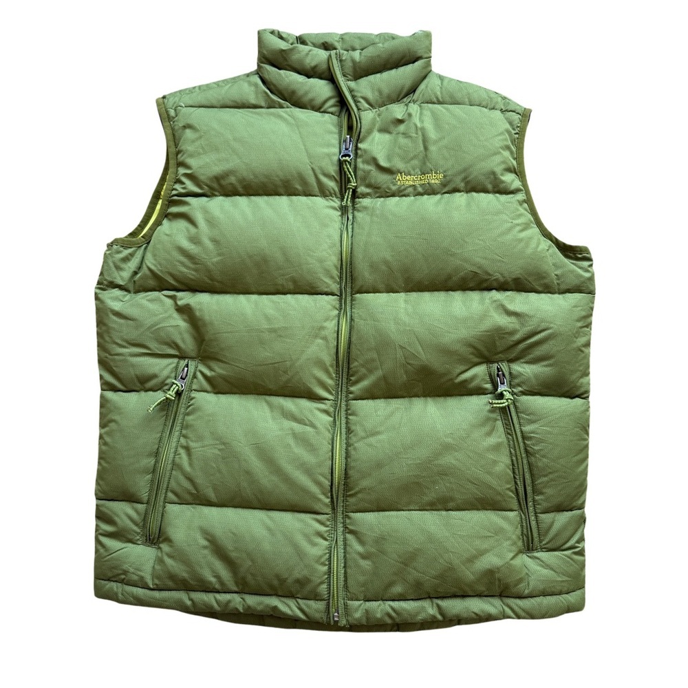 VTG Abercrombie & Fitch Vest Men’s M Olive Green Down Feather Puffer Full Zip
